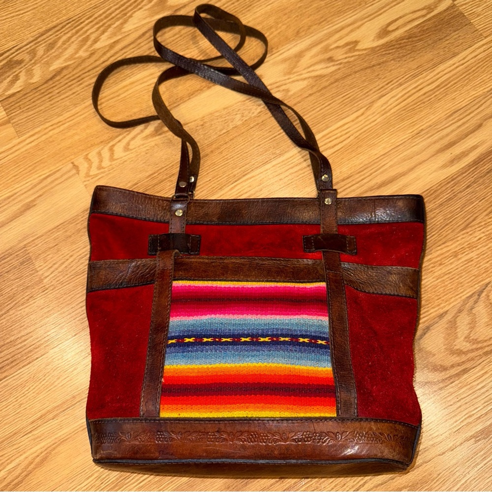 Burgundy Suede and Tooled Leather Western Shoulder Bag